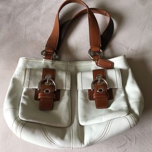 Coach White and Caramel Leather Handbag